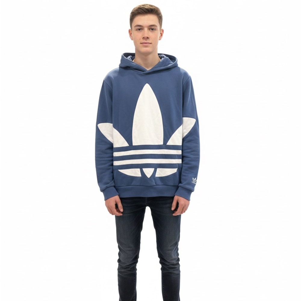 Adidas kids Blue Hoodie with White Trefoil